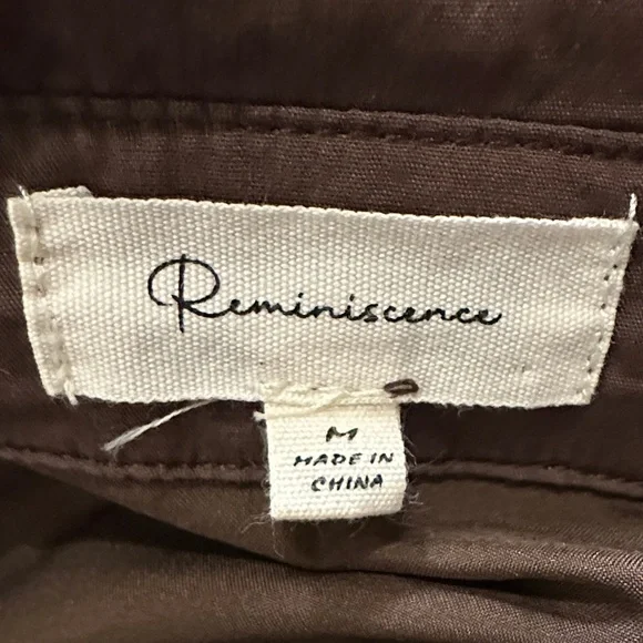 Size M Reminiscene Brown Puffy Sleeve Tie Waist Shirt Dress - Picture 16 of 16